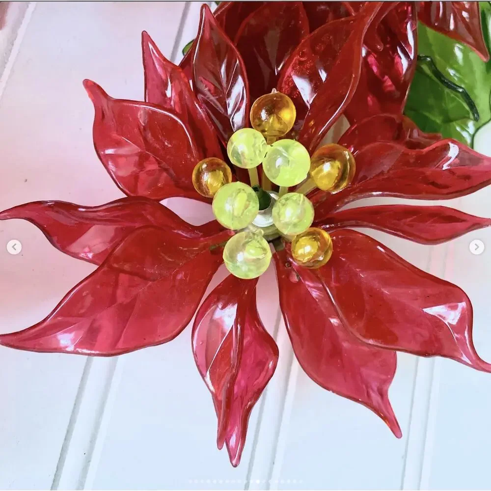 Vintage Christmas Poinsettia Lucite Decor 1968 CK Ind Co SIX FLOWER BOUQUET